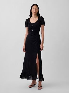 GAP Embroidered Puff-Sleeve Maxi Dress // Black #877698
